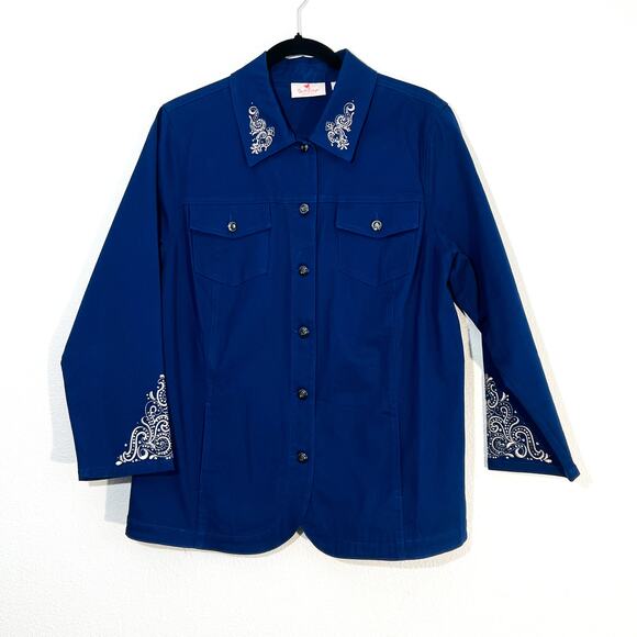 Quacker Factory Jacket Embroidered Womens M Embellished Western Stretch Cotton - Picture 2 of 8